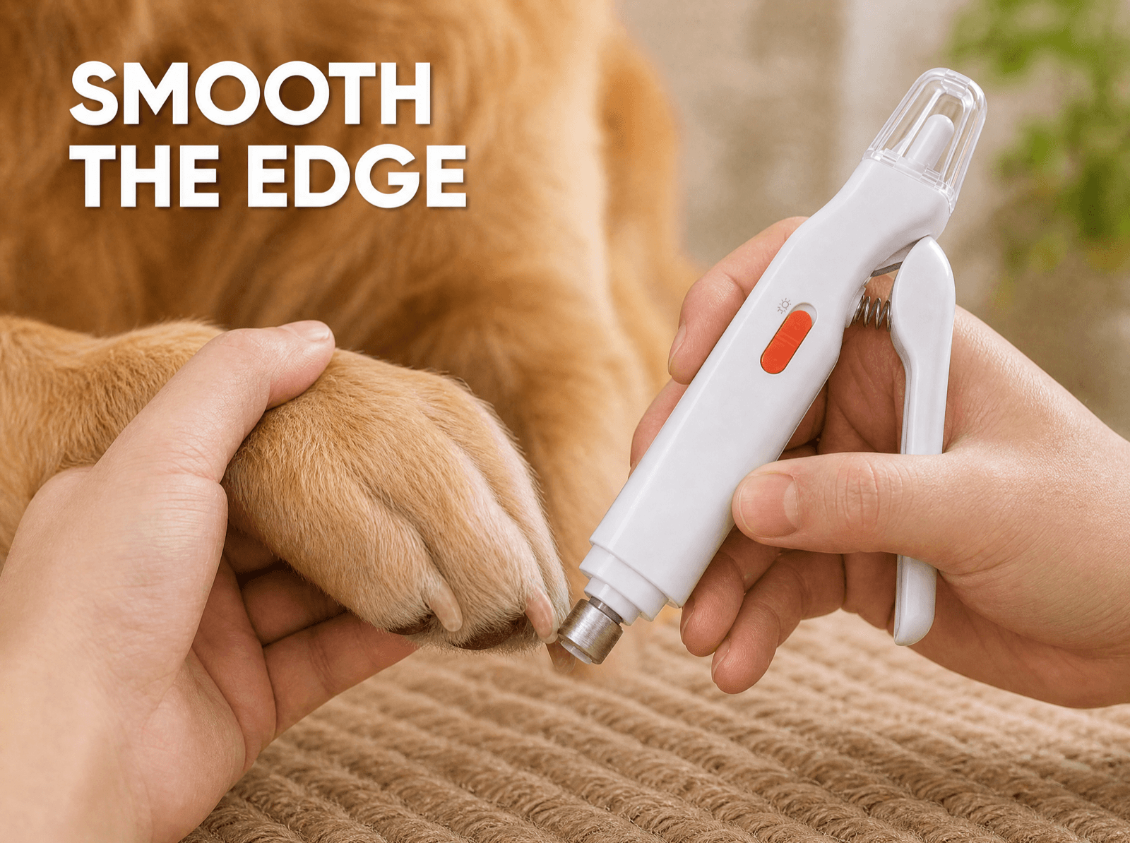 Built-in grinder smoothing the freshly clipped edge of a dog nail